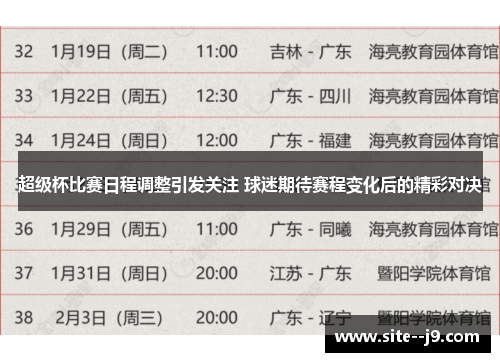 超级杯比赛日程调整引发关注 球迷期待赛程变化后的精彩对决