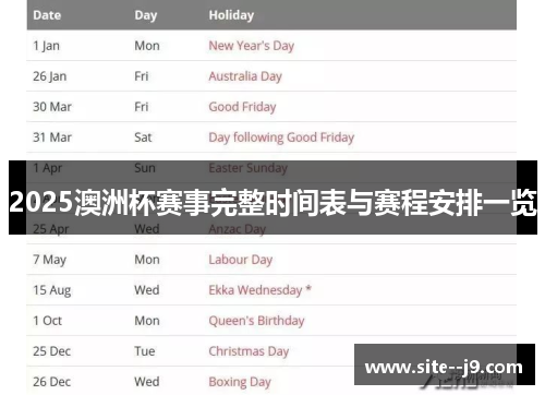 2025澳洲杯赛事完整时间表与赛程安排一览 2025澳洲杯赛事完整时间表与赛程安排一览